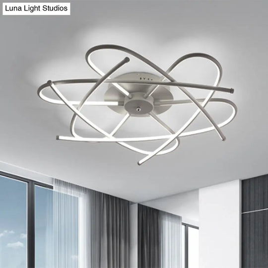 Modernist Led Ceiling Mounted Fixture - Curved Linear Metal Semi Flush Warm/White Light White /