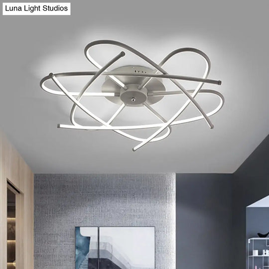 Modernist Led Ceiling Mounted Fixture - Curved Linear Metal Semi Flush Warm/White Light