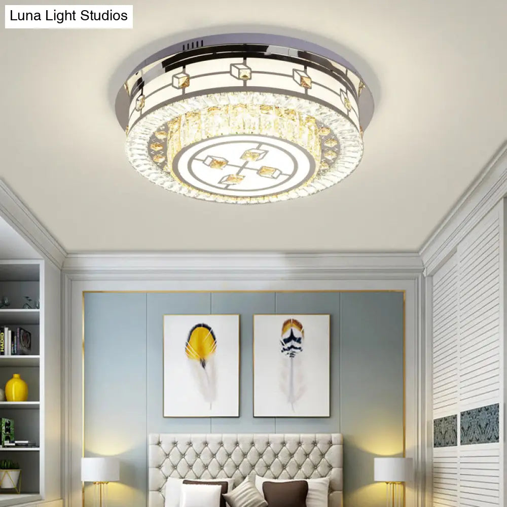 Modernist Led Chrome Crystal Flush Mount Ceiling Light For Living Room - 23.5’/31.5’ Diameter