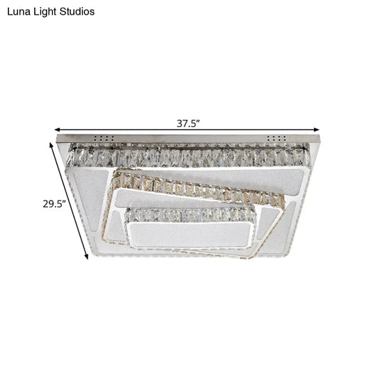 Modernist Led Crystal Block Rectangle Flush Ceiling Mount Lamp In Chrome