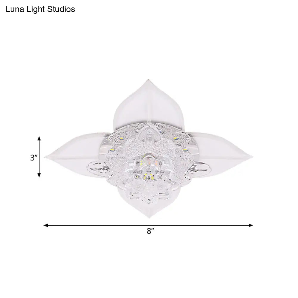 Modernist Led Crystal Ceiling Flush Light In White With Leaf Design And Multi - Color Options