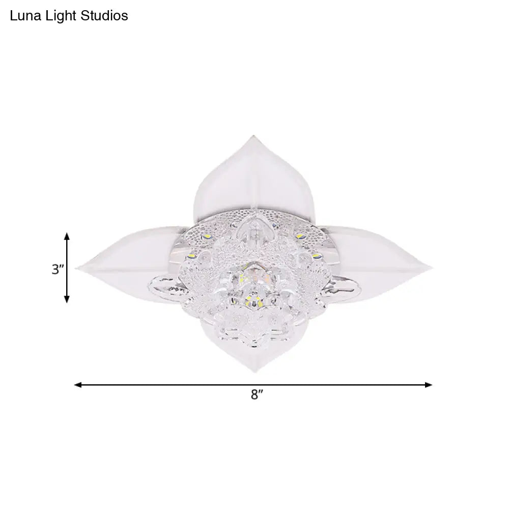 Modernist Led Crystal Ceiling Flush Light In White With Leaf Design And Multi-Color Options