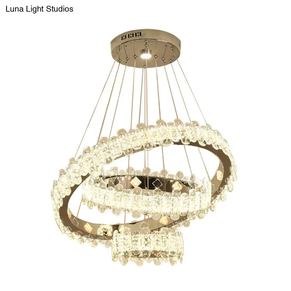 Modern Led Crystal Hanging Chandelier - Nickel Circular Suspension Lighting