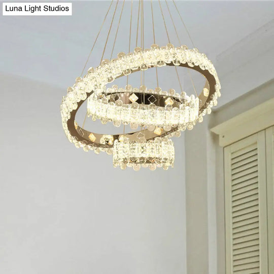 Modern Led Crystal Hanging Chandelier - Nickel Circular Suspension Lighting