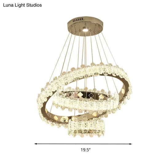 Modern Led Crystal Hanging Chandelier - Nickel Circular Suspension Lighting