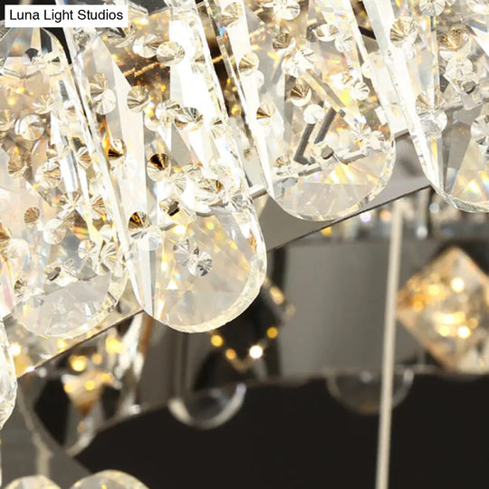 Modern Led Crystal Hanging Chandelier - Nickel Circular Suspension Lighting