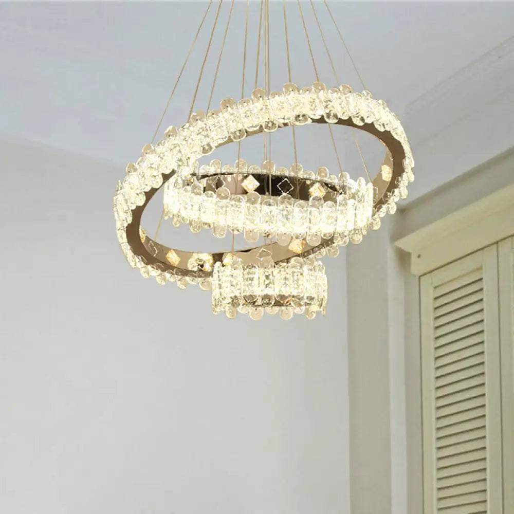 Modernist Led Crystal Chandelier - Nickel Finish Circular Design