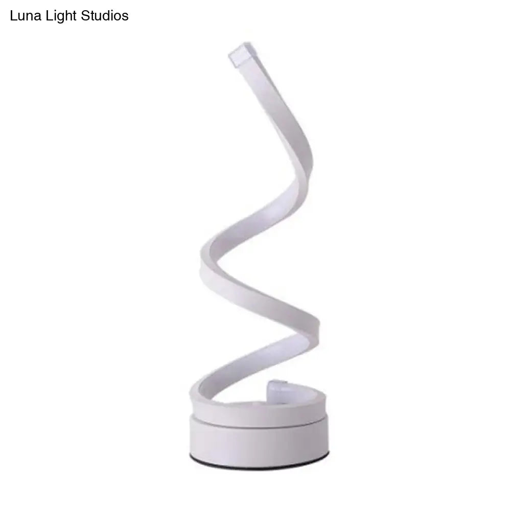 Modernist Led Desk Light: White Spiral Task Lighting With Acrylic Shade In White/Warm Light