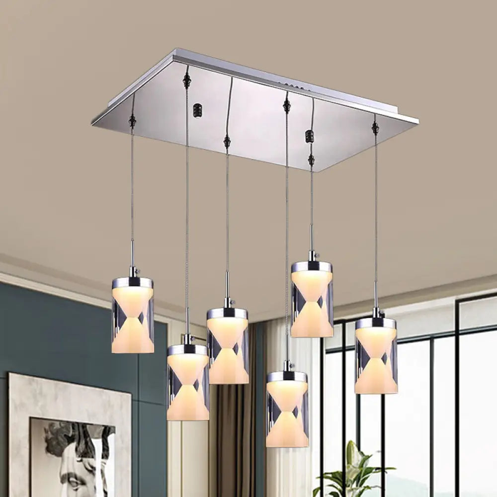 Modernist Led Drop Pendant Lamp – Chrome Cylinder Design (6 Bulbs) Acrylic Multi Hanging Light In