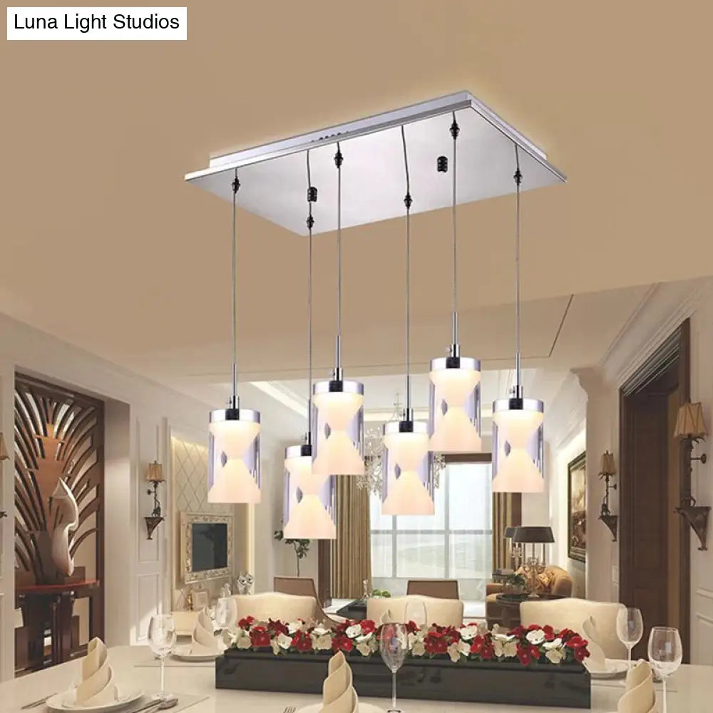 Modernist Led Drop Pendant Lamp – Chrome Cylinder Design (6 Bulbs) Acrylic Multi Hanging Light In