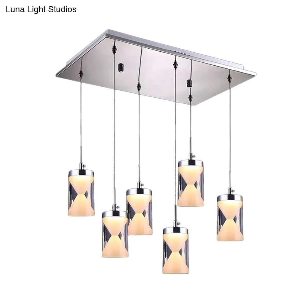 Modern Chrome Led Pendant With 6 Bulbs And Multi Hangings In Warm/White Light