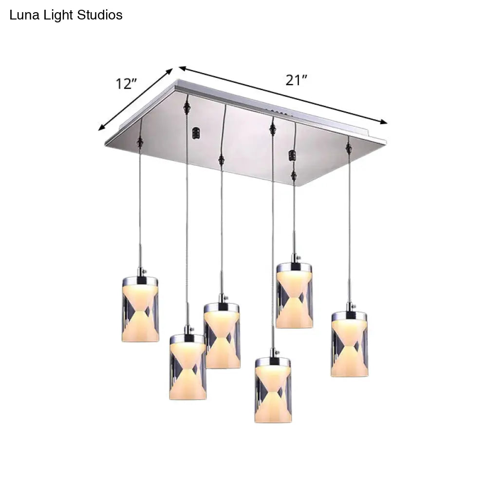 Modern Chrome Led Pendant With 6 Bulbs And Multi Hangings In Warm/White Light