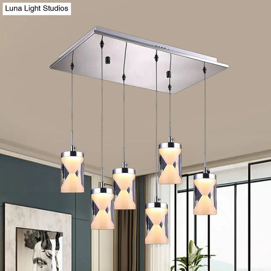 Modern Chrome Led Pendant With 6 Bulbs And Multi Hangings In Warm/White Light / Warm