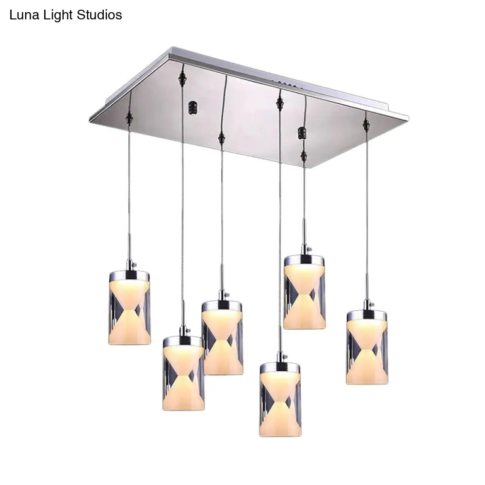 Modernist Led Drop Pendant Lamp – Chrome Cylinder Design (6 Bulbs) Acrylic Multi Hanging Light In