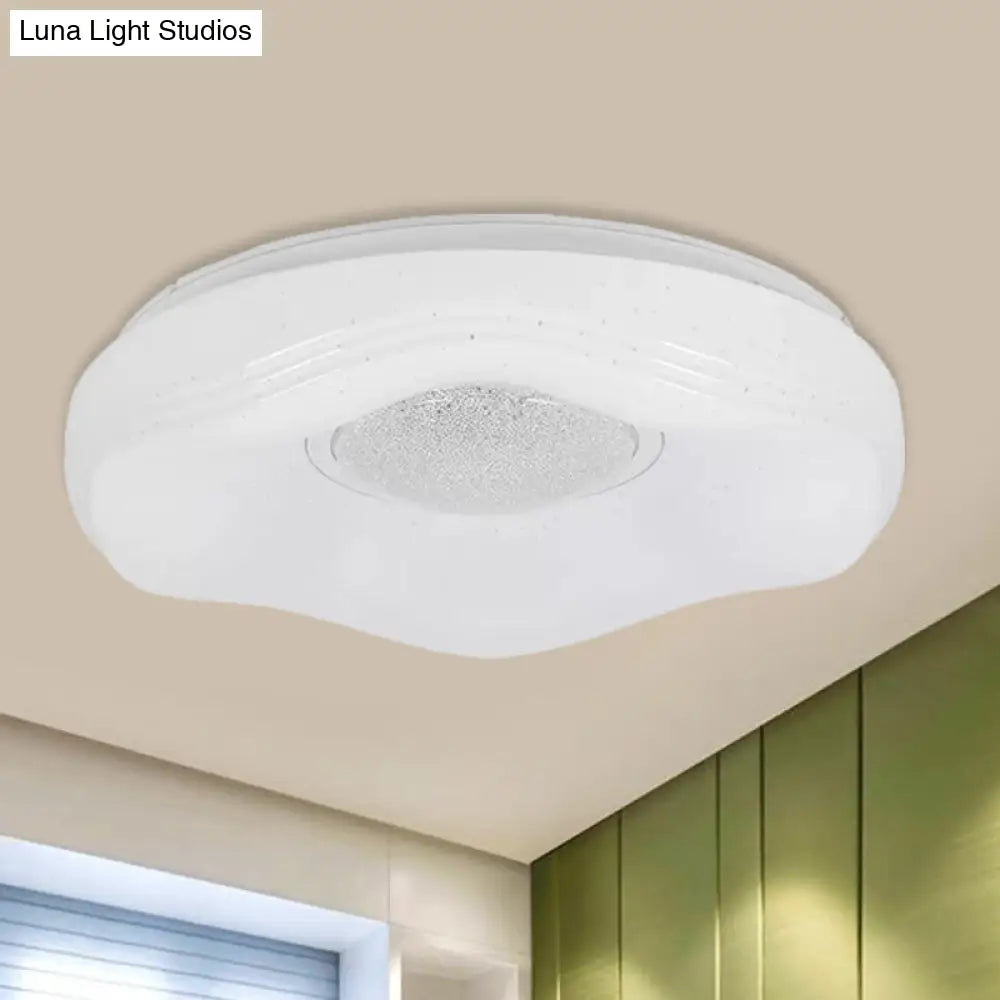 Modernist Led Flush Light With Acrylic White Flower Shade In White/Warm Available 15’/19’ Widths