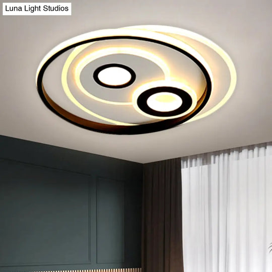 Modernist Led Flush Mount Ceiling Lamp Black Metal Shade Warm/White Light 16.5 Or 20.5 Diameter