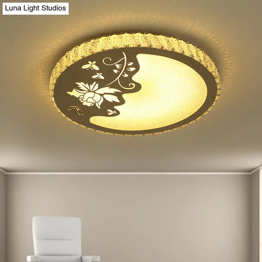 Modernist Led Flush Mount Crystal Ceiling Lamp With Butterfly & Flower Design Chrome