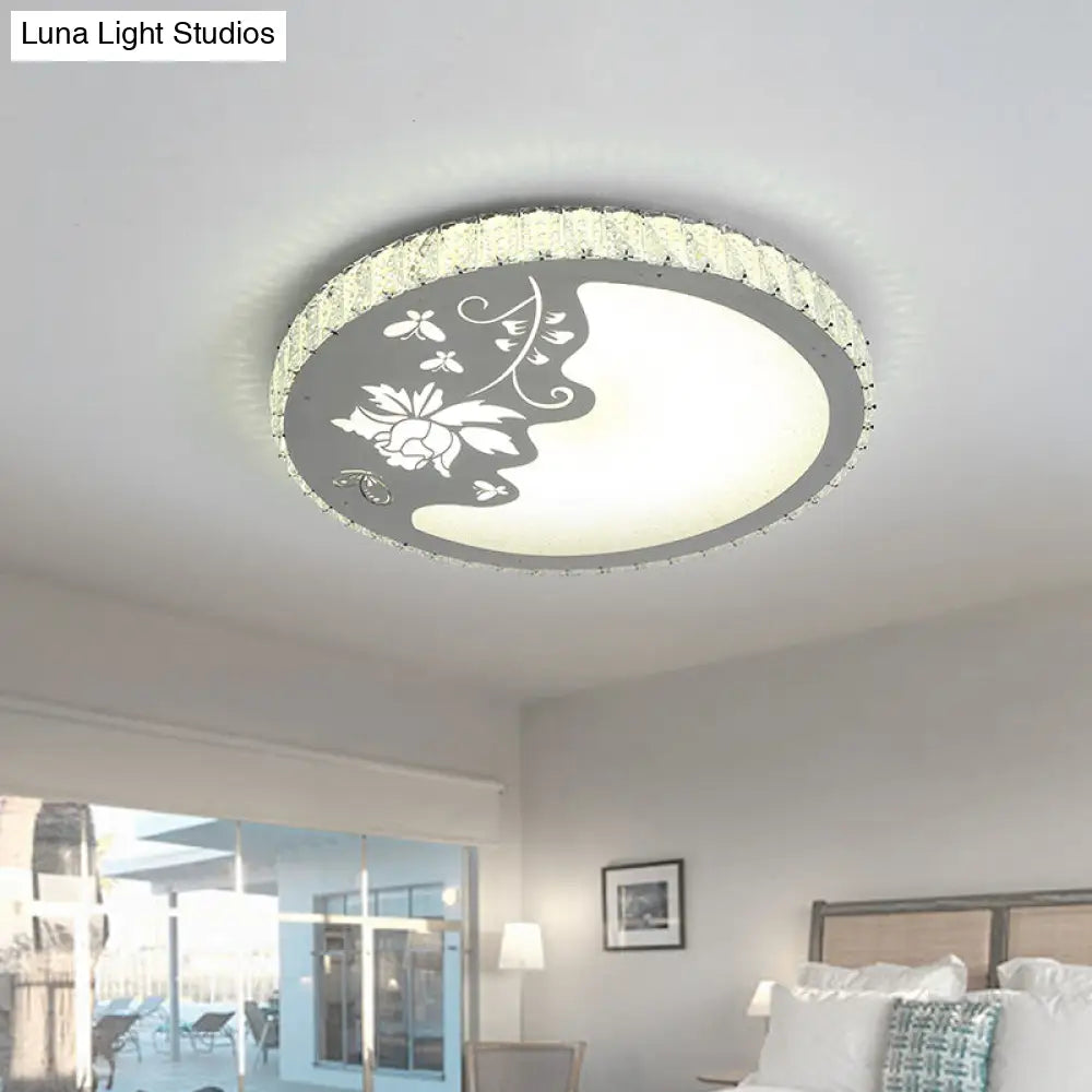 Modernist Led Flush Mount Crystal Ceiling Lamp With Butterfly & Flower Design
