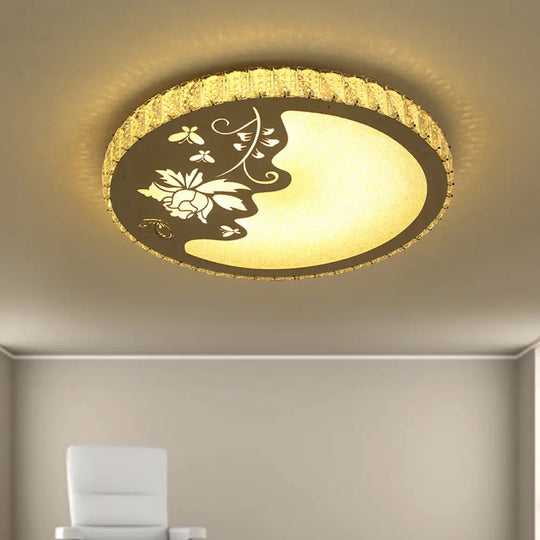 Modernist Led Flush Mount Crystal Ceiling Lamp With Butterfly & Flower Design Chrome