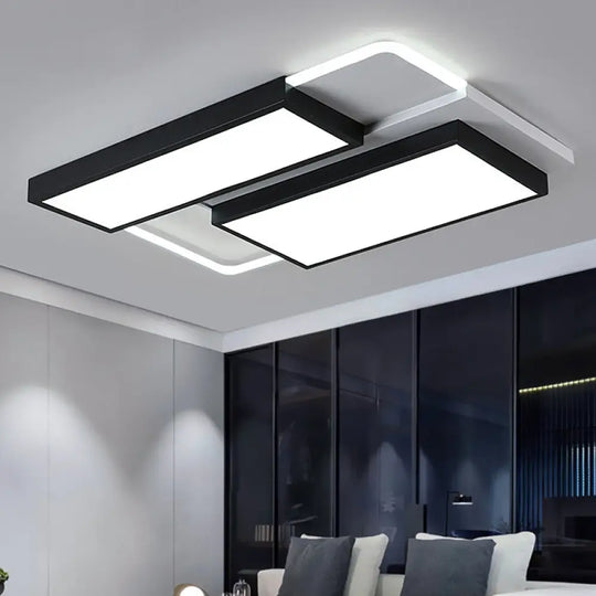Modernist Led Flush Mount Lamp Black & White 21.5’/35.5’ Wide Metal Ceiling Fixture For Living