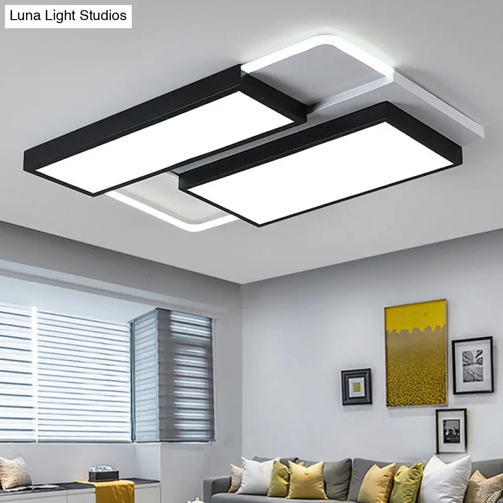 Modernist Led Flush Mount Lamp Black & White 21.5’/35.5’ Wide Metal Ceiling Fixture For Living