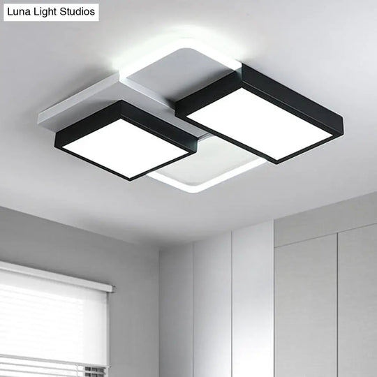 Modernist Led Flush Mount Lamp Black & White 21.5/35.5 Wide Metal Ceiling Fixture For Living Room