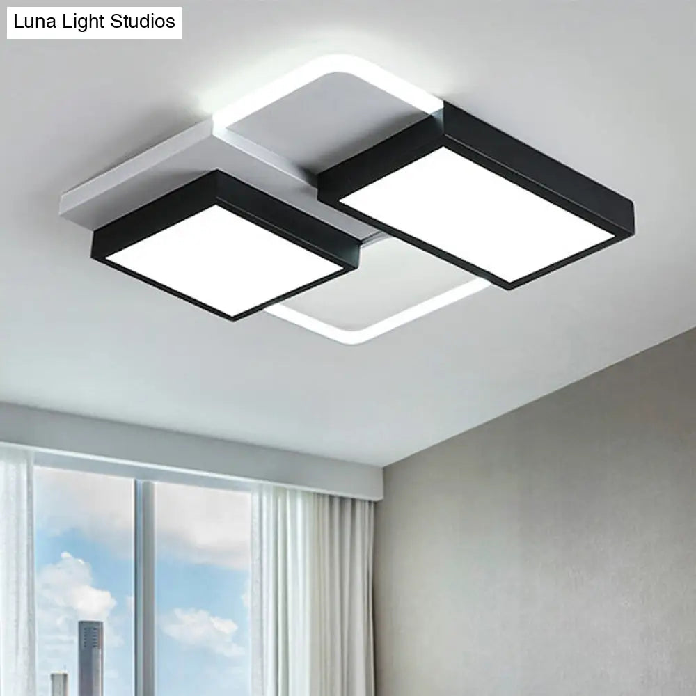 Modernist Led Flush Mount Lamp Black & White 21.5/35.5 Wide Metal Ceiling Fixture For Living Room