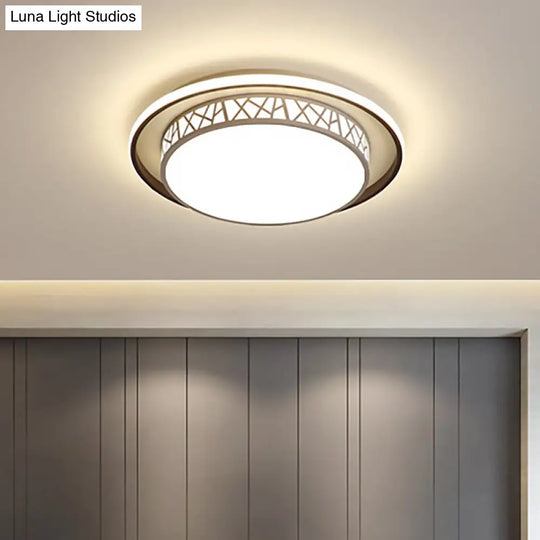 Modernist Led Flush Mount Lamp With White Acrylic Shade - Bedroom Lighting / Round