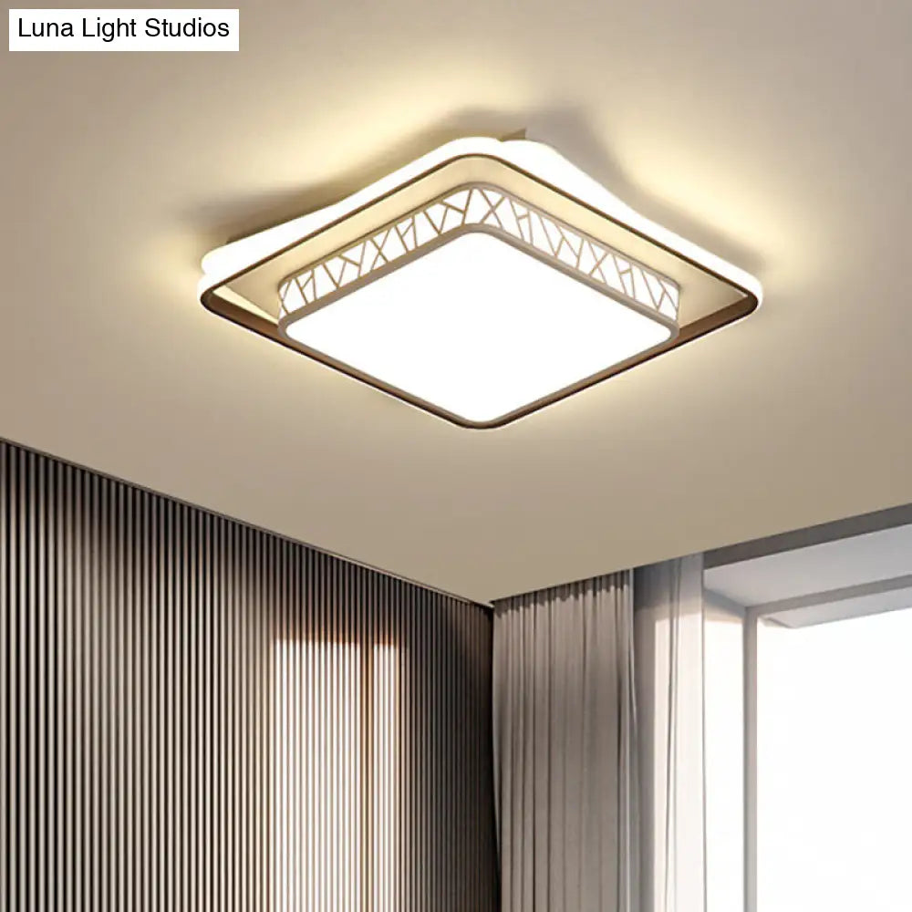 Modernist Led Flush Mount Lamp With White Acrylic Shade - Bedroom Lighting / Square