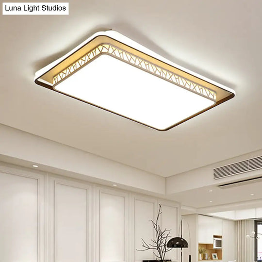 Modernist Led Flush Mount Lamp With White Acrylic Shade - Bedroom Lighting / Rectangle