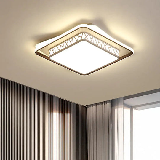 Modernist Led Flush Mount Lamp With White Acrylic Shade - Bedroom Lighting / Square