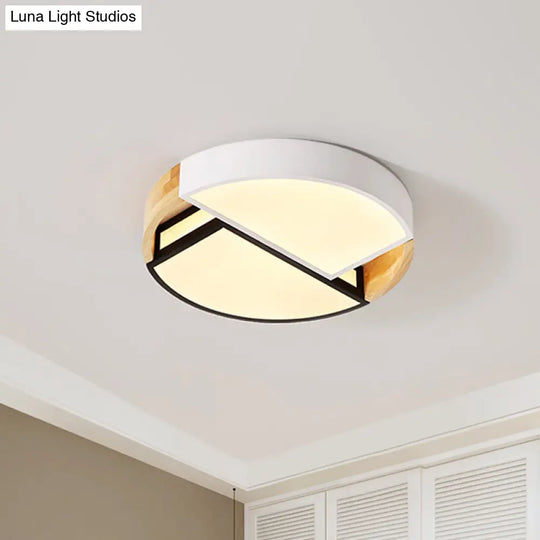 Modernist Led Flush Mount Light Fixture With Splicing Drums In White/Black/Wood 16/19.5 Dia