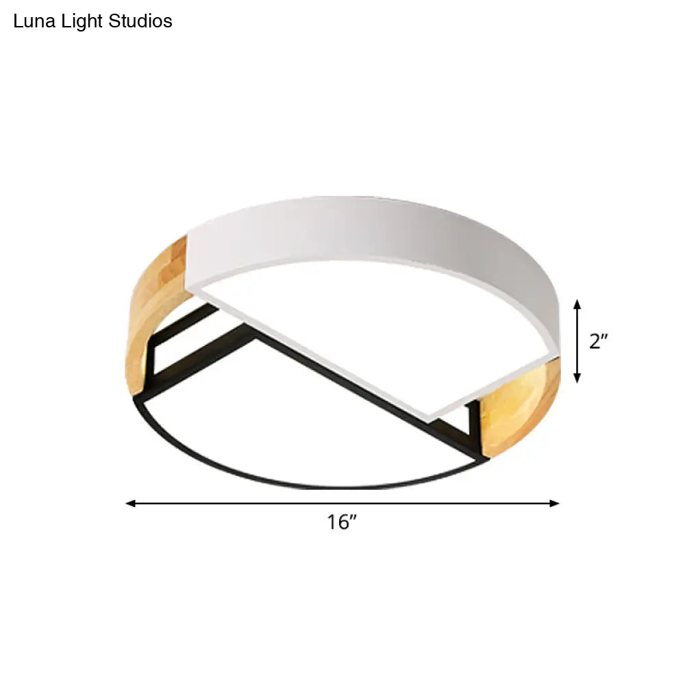 Modernist Led Flush Mount Light Fixture With Splicing Drums In White/Black/Wood 16’/19.5’ Dia