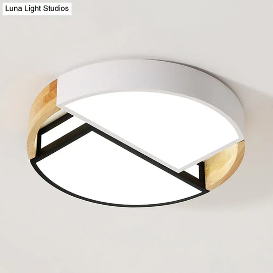 Modernist Led Flush Mount Light Fixture With Splicing Drums In White/Black/Wood 16’/19.5’ Dia