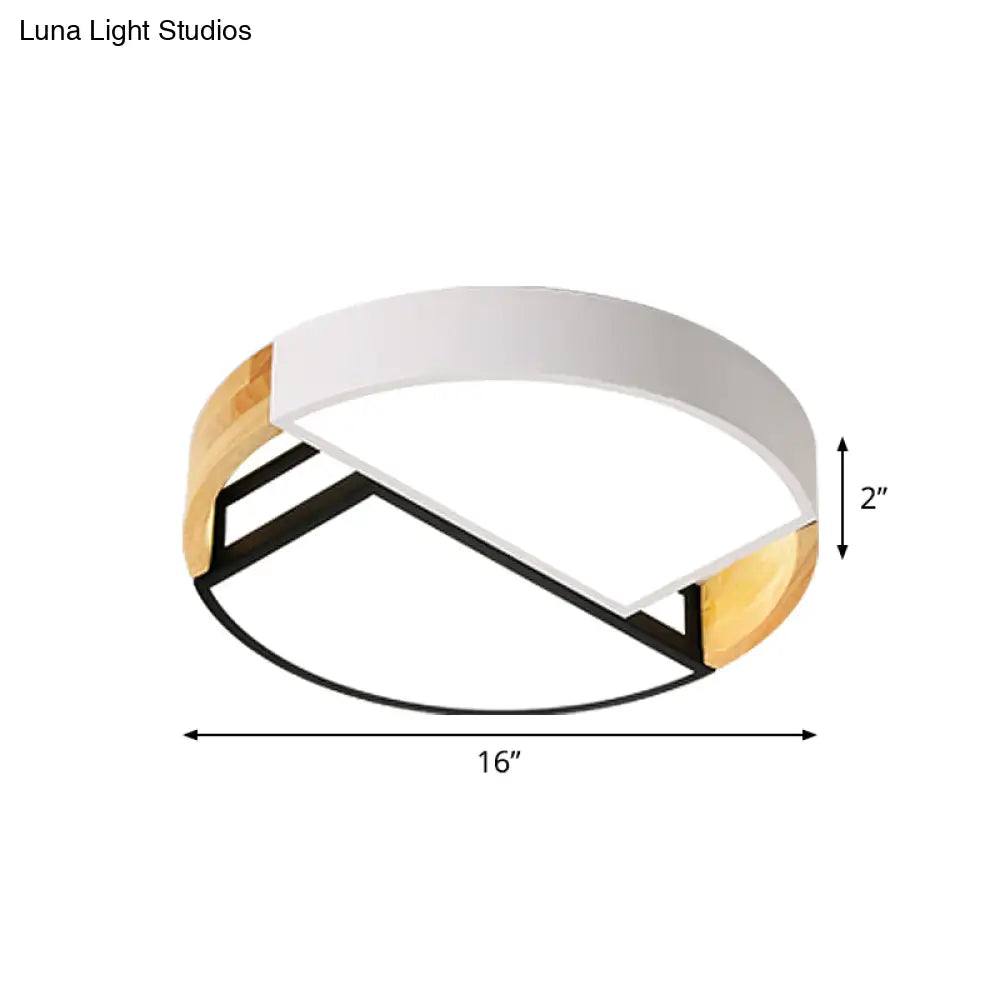 Modernist Led Flush Mount Light Fixture With Splicing Drums In White/Black/Wood 16/19.5 Dia