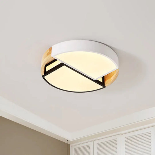 Modernist Led Flush Mount Light Fixture With Splicing Drums In White/Black/Wood 16’/19.5’ Dia