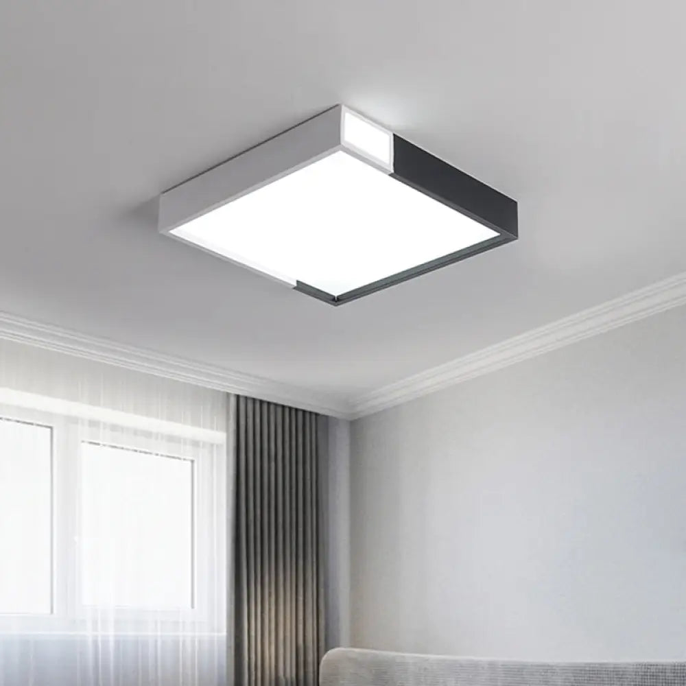 Modernist Led Flush Mount Lighting With Metal Shade - Black/White Square Ceiling Lamp Various Sizes