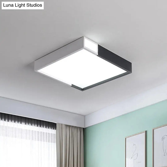 Modernist Led Flush Mount Lighting With Metal Shade - Black/White Square Ceiling Lamp Various Sizes