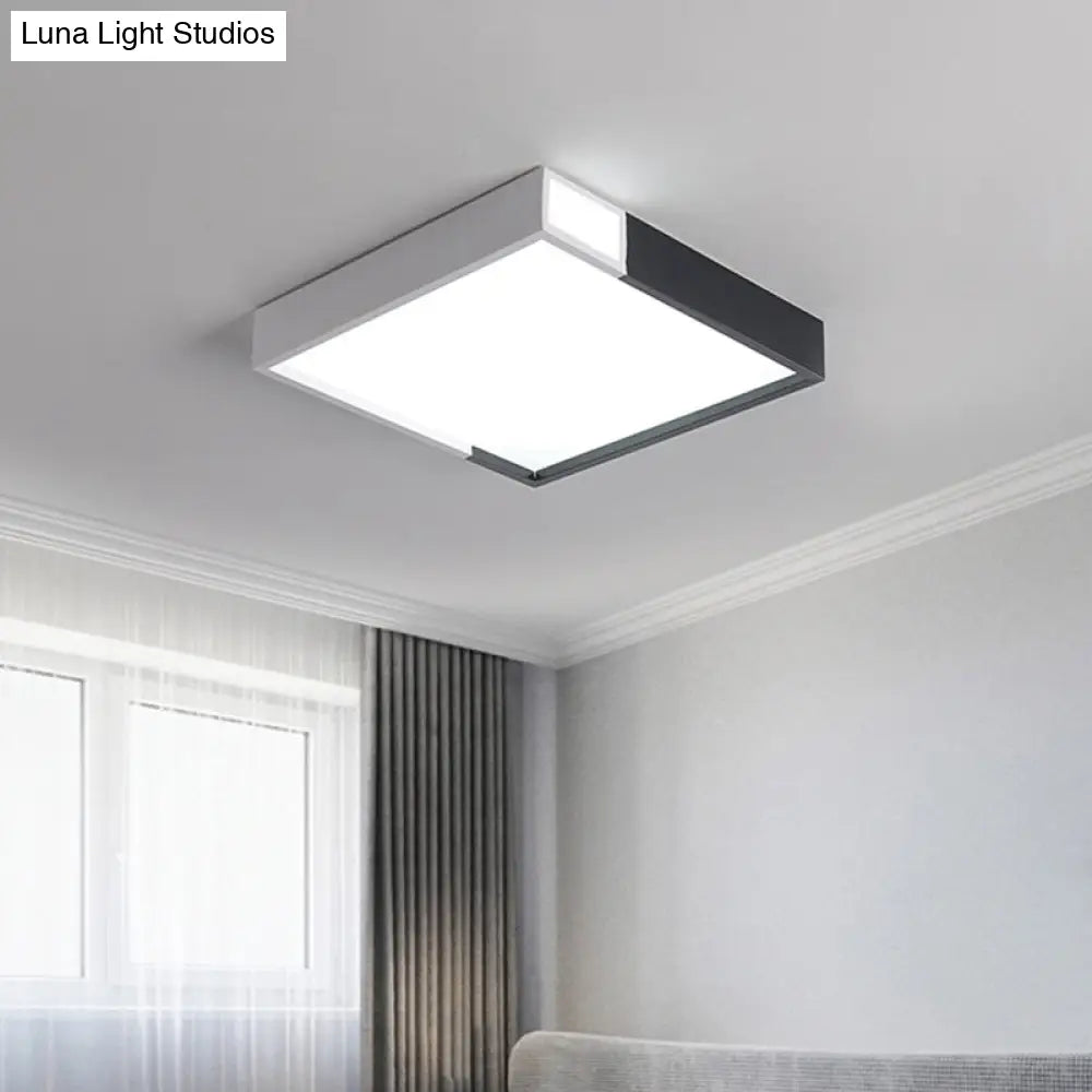 Modernist Led Flush Mount Lighting With Metal Shade - Black/White Square Ceiling Lamp Various Sizes