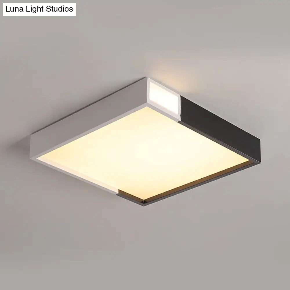 Modernist Led Flush Mount Lighting With Metal Shade - Black/White Square Ceiling Lamp Various Sizes