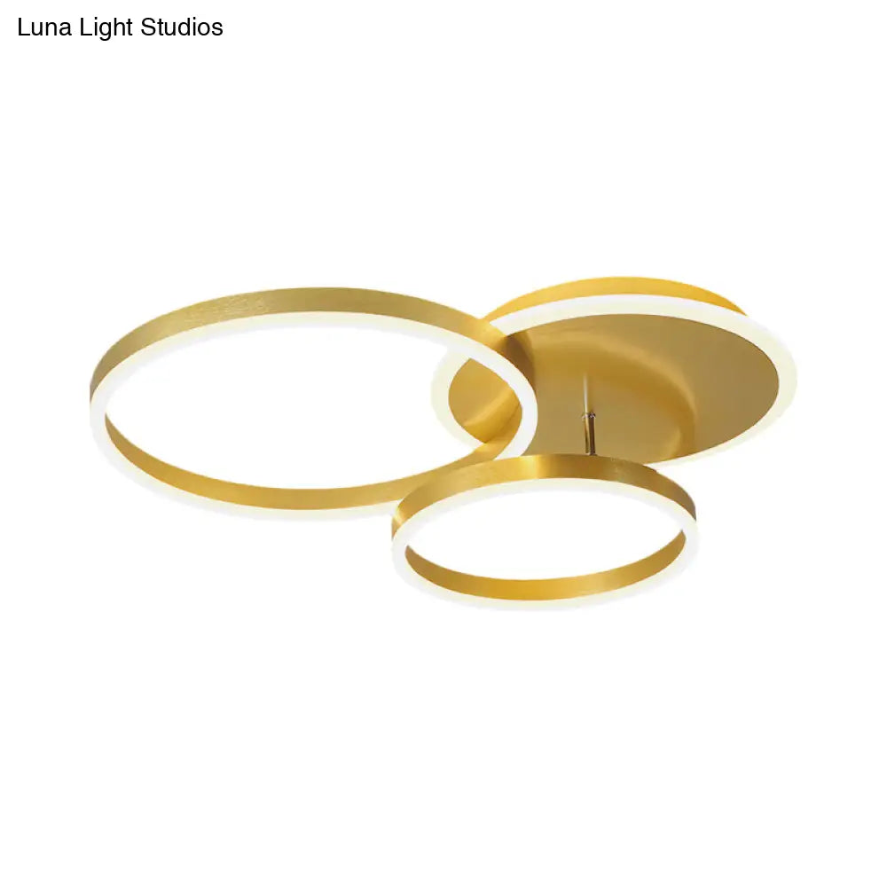 Modernist Led Flushmount Gold Hoop Ceiling Light Acrylic Shade Warm/White 2/3/5-Head