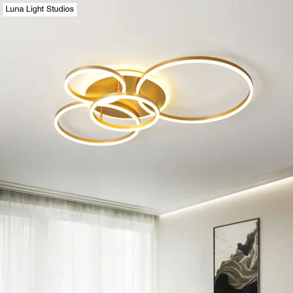 Modernist Led Flushmount Gold Hoop Ceiling Light Acrylic Shade Warm/White 2/3/5-Head