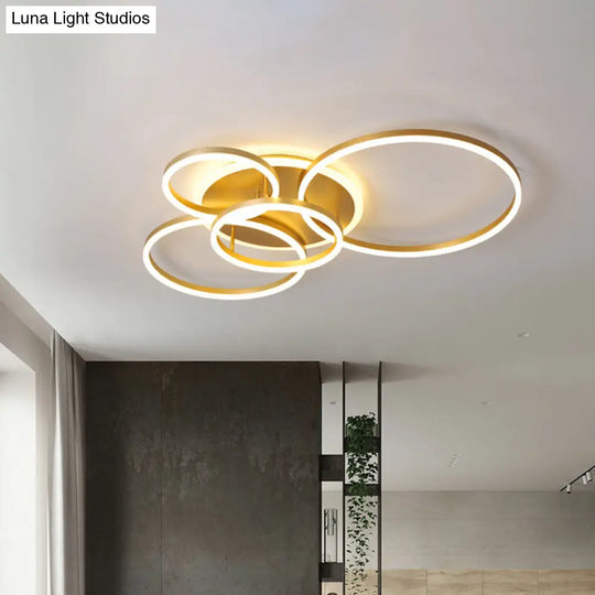 Modernist Led Flushmount Gold Hoop Ceiling Light Acrylic Shade Warm/White 2/3/5-Head