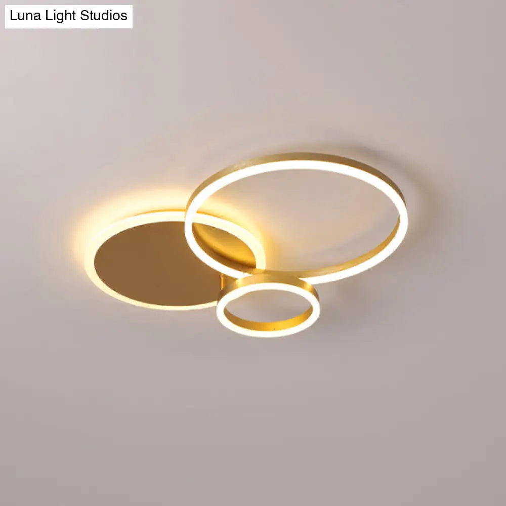 Modernist Led Flushmount Gold Hoop Ceiling Light Acrylic Shade Warm/White 2/3/5-Head