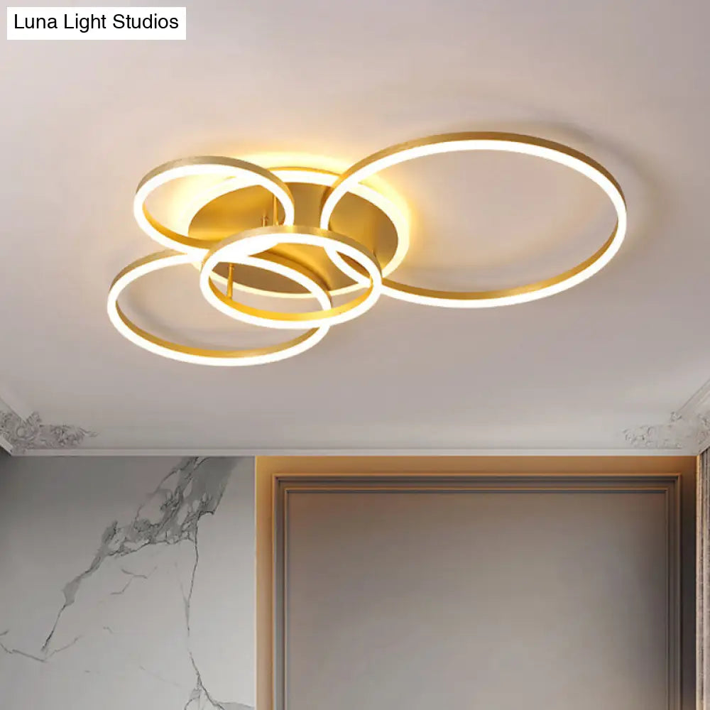 Modernist Led Flushmount Gold Hoop Ceiling Light Acrylic Shade Warm/White 2/3/5-Head 5 / White