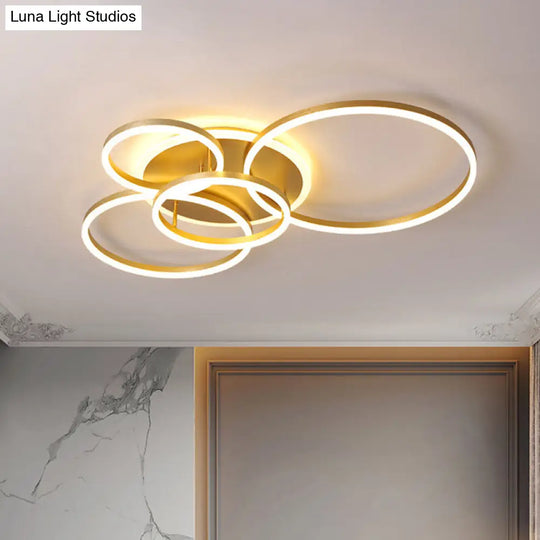 Modernist Led Flushmount Gold Hoop Ceiling Light Acrylic Shade Warm/White 2/3/5-Head 5 / White