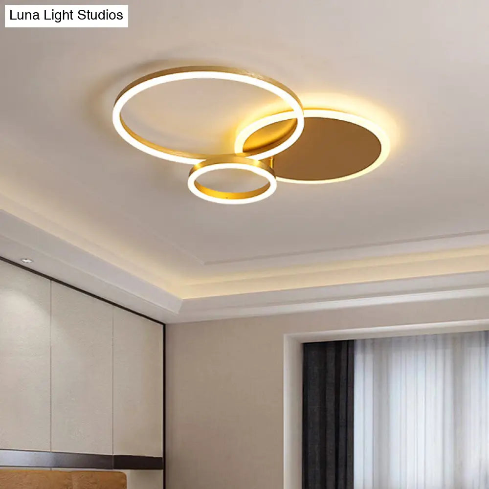 Modernist Led Flushmount Gold Hoop Ceiling Light Acrylic Shade Warm/White 2/3/5-Head 3 / White