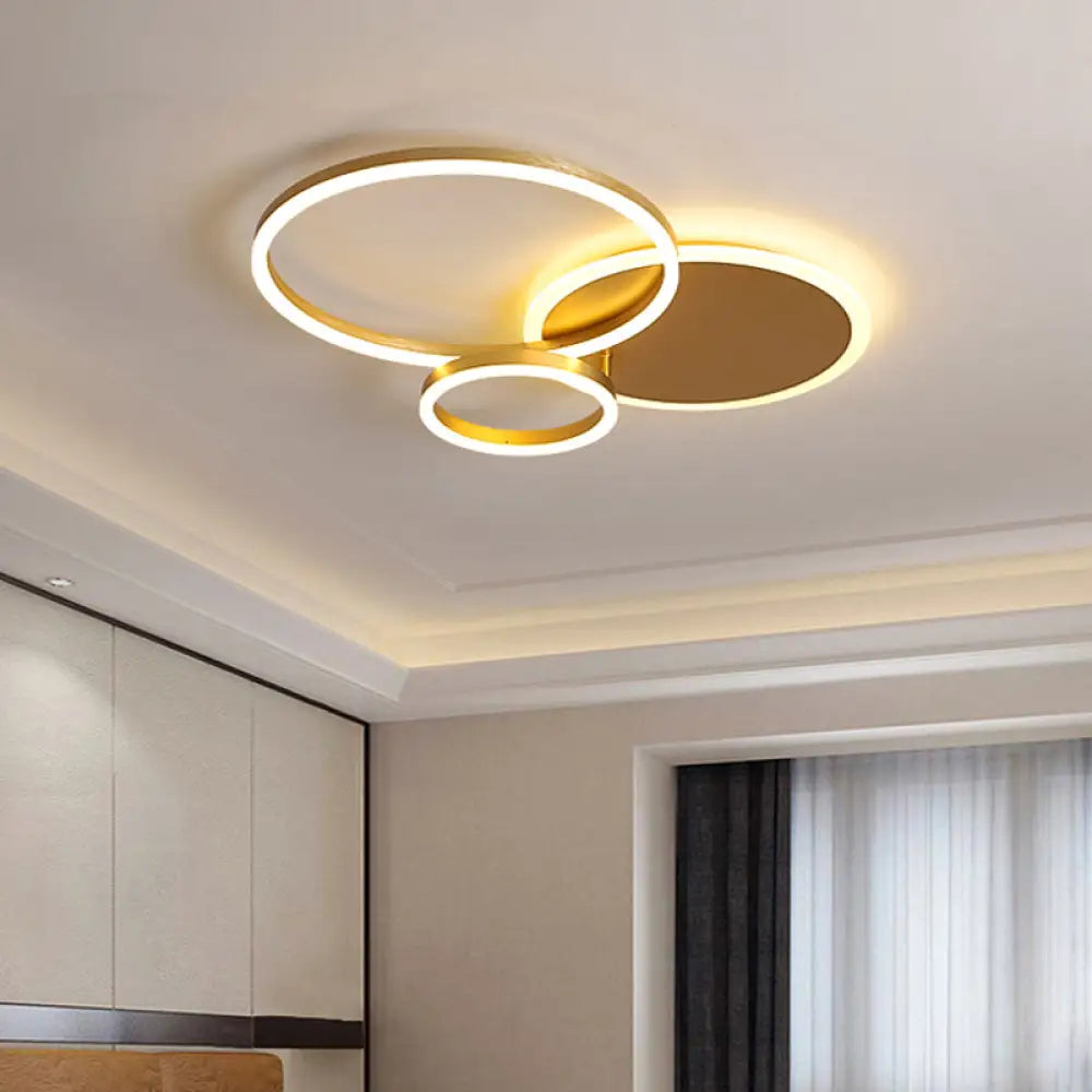 Modernist Led Flushmount Gold Hoop Ceiling Light Acrylic Shade Warm/White – 2/3/5-Head 3 / White