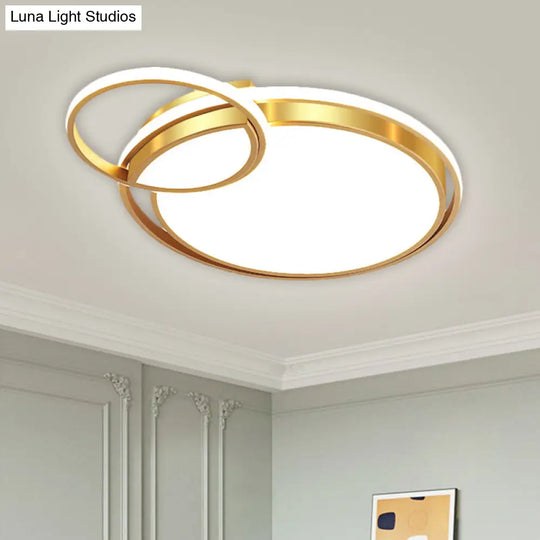 Modernist Led Gold Metal Crossed Flush Mount Ceiling Light Fixture For Bedroom 16.6’/20.5’ W