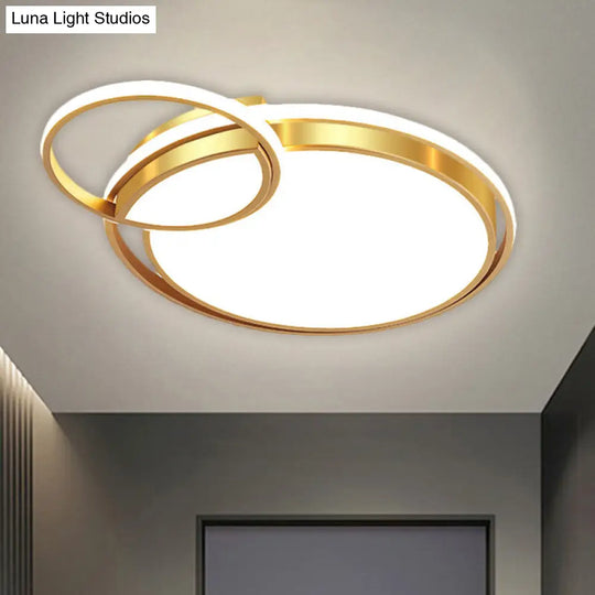 Modernist Led Gold Metal Crossed Flush Mount Ceiling Light Fixture For Bedroom 16.6/20.5 W